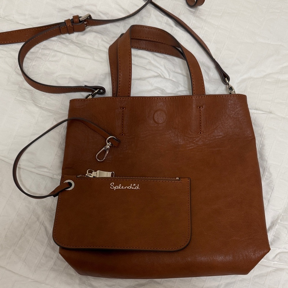 Splendid Cognac faux Leather Tote with Matching Pouch